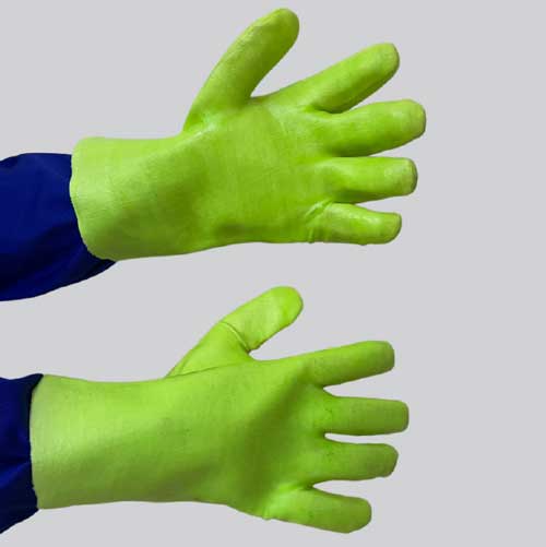 PVC MEDIUM WEIGHT GLOVE - MINING GREEN HI-VIZ 27CM