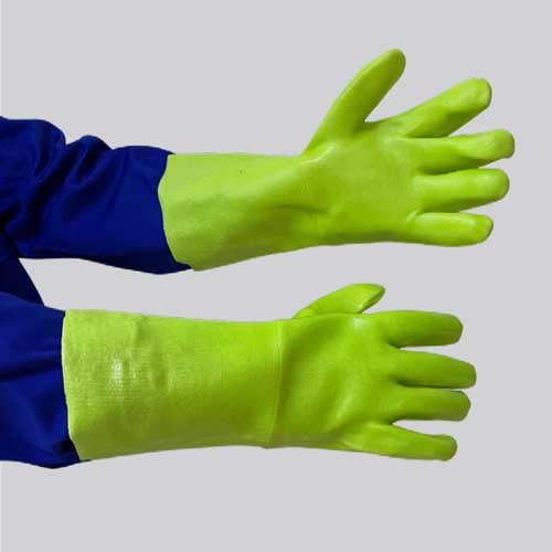 PVC MEDIUM WEIGHT GLOVE - MINING GREEN HI-VIZ 40CM