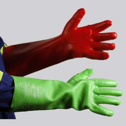 RED/GREEN PVC MEDIUM WEIGHT REINFORCED GLOVE - ELBOW LENGTH