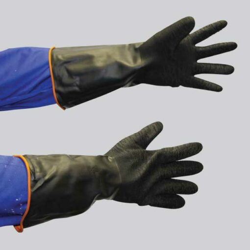 BLACK RUBBER CHEMICAL GLOVE - ROUGH FINISH 40CM