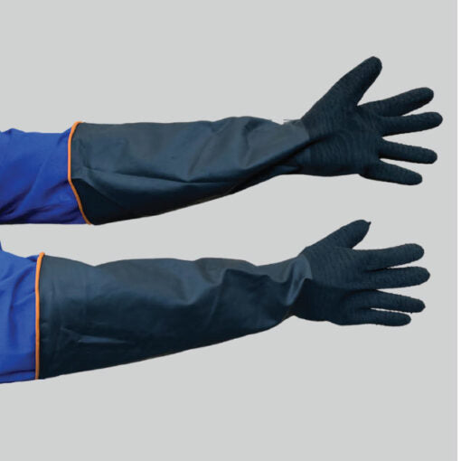 BLACK RUBBER CHEMICAL GLOVE - ROUGH FINISH 60CM