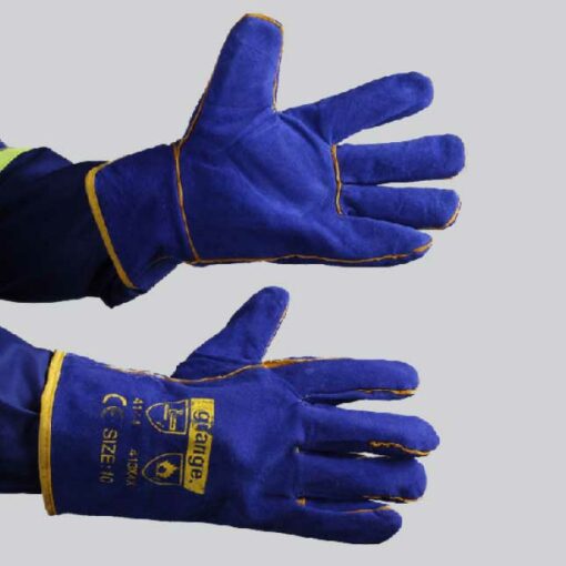 BLUE LINED LEATHER GLOVE - WRIST LENGTH