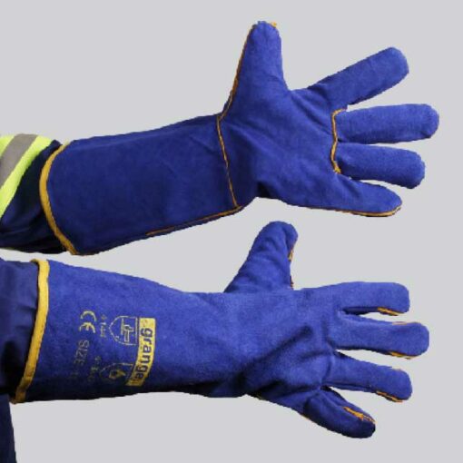 BLUE LINED LEATHER GLOVE - ELBOW LENGTH