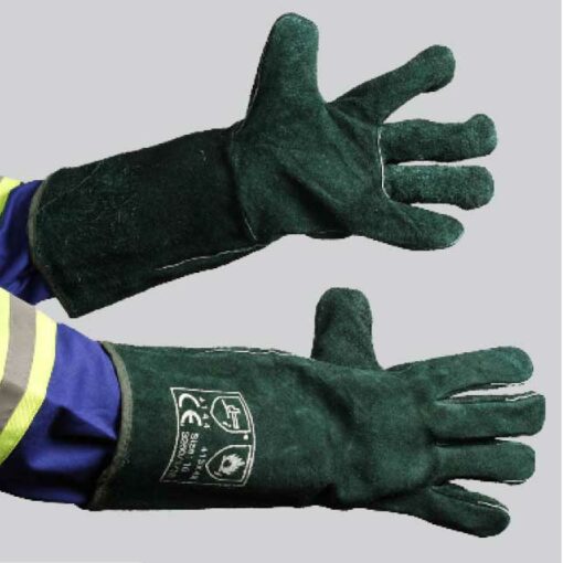 GREEN LINED LEATHER GLOVE - ELBOW LENGTH